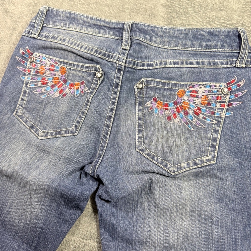 Rock 47 Wrangler Womens Ultra Low Rise Bootcut Jeans Embroidered Wings 5/6 x 36